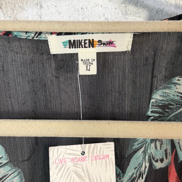 Miken Juniors' Crochet-Trim Kimono Cover-Up black/wild watermelon XS - Picture 4 of 6